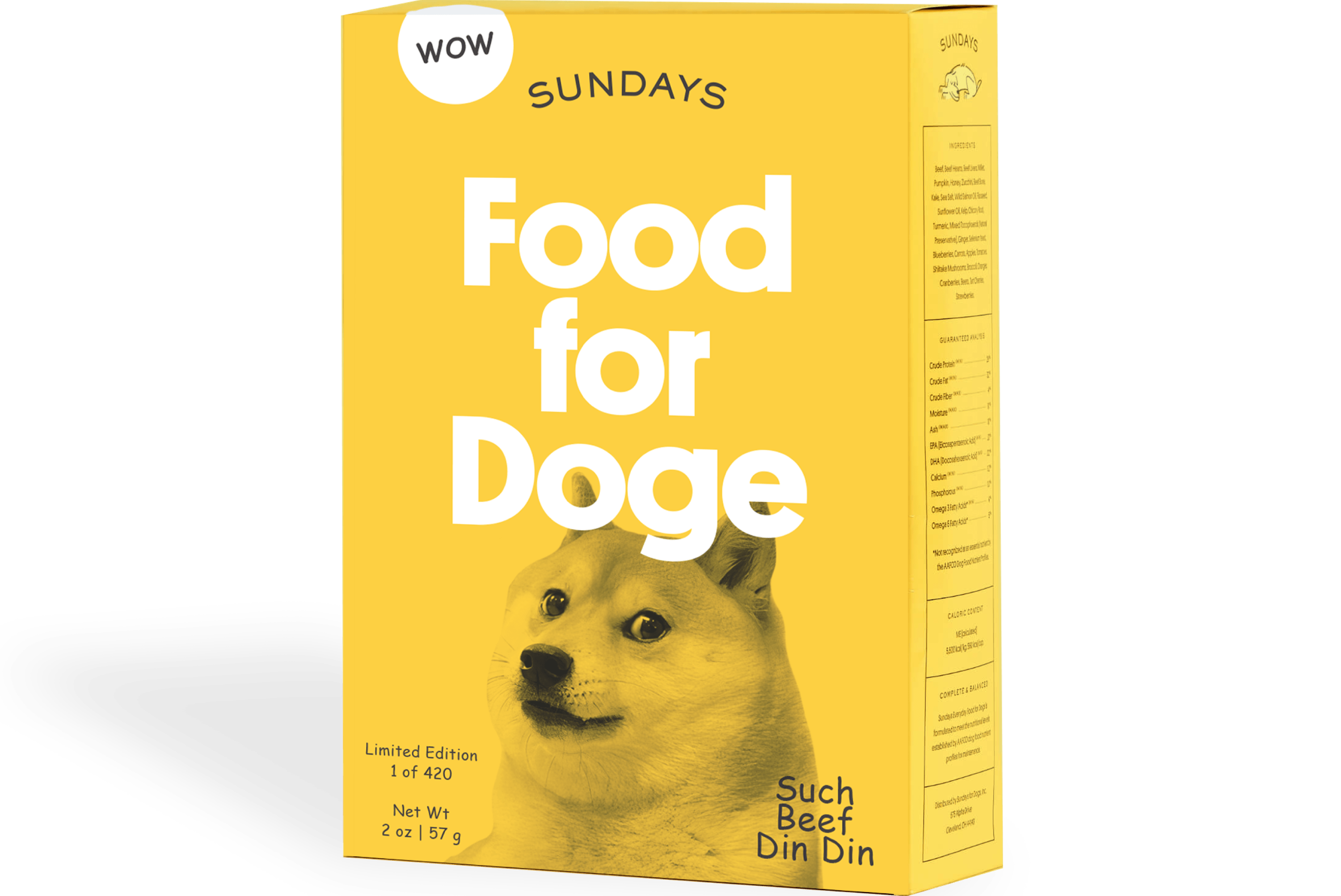 A box of Sundays Doge food